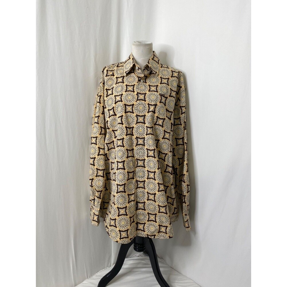 Men’s XL Button-Down Shirt Enyce Grey Gold Spoke Pattern Vintage Long Sleeve - Picture 2 of 11